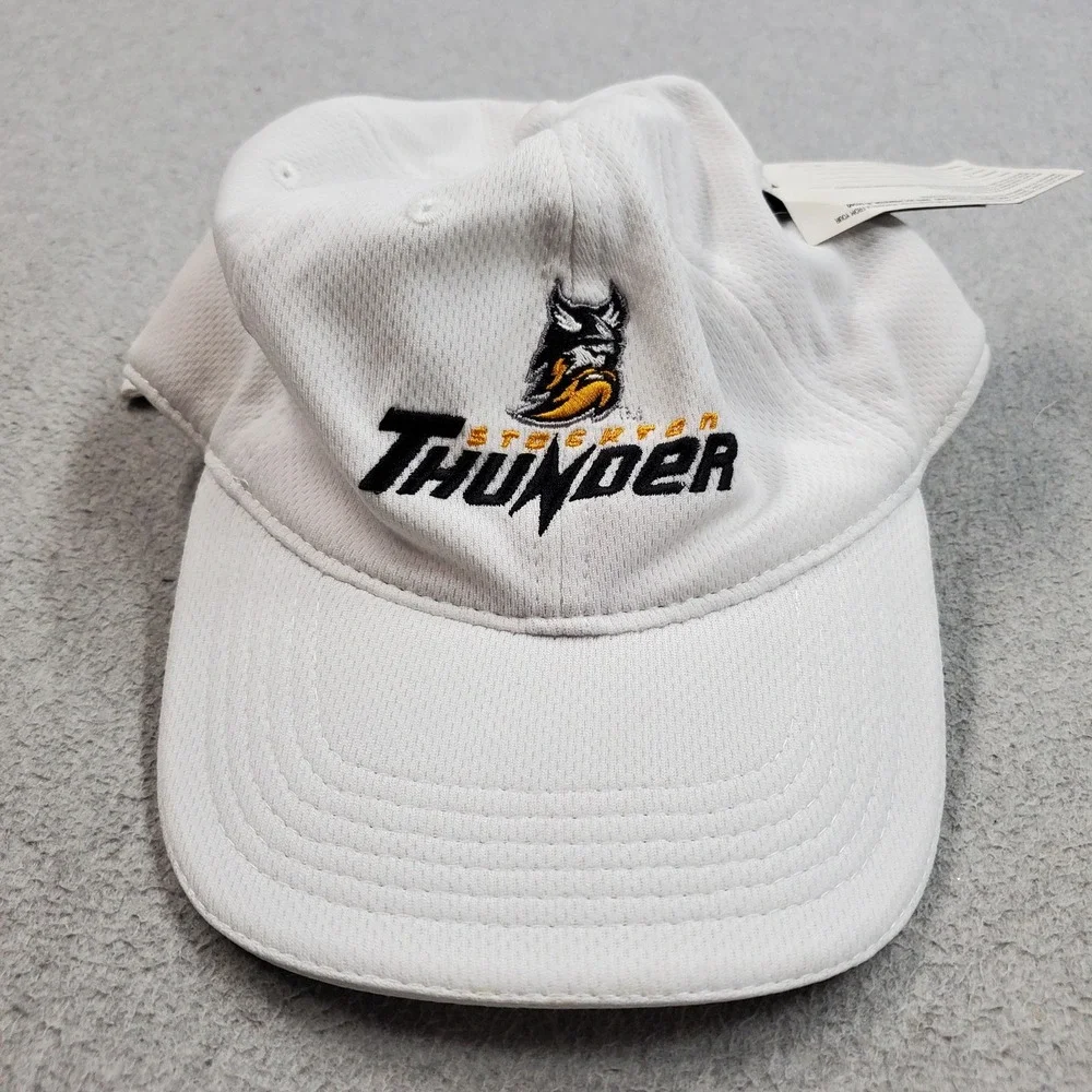 Stockton Thunder Men Baseball Cap ONE SIZE White J America Curved Buckle NWT